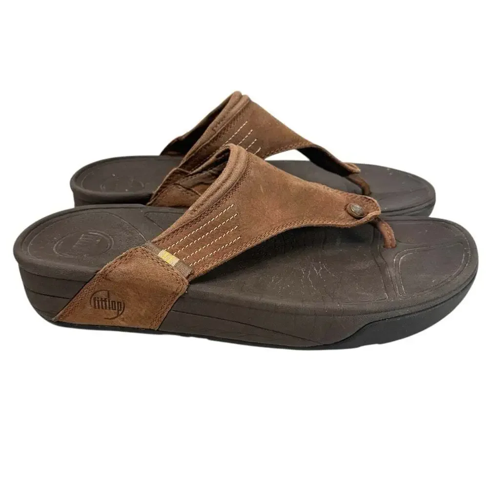 FitFlop DASS Leather Thong Sandals Brown Comfort Support Casual Summer Men 11